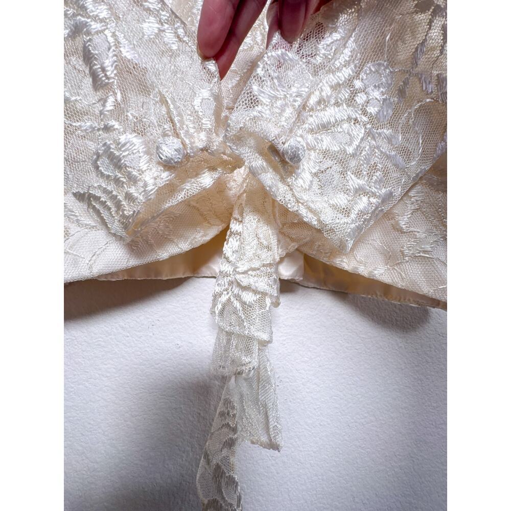 Vintage Lace Peplum Blouse Ivory Romantic Bridal Cottagecore Puff Sleeve Top - Picture 8 of 16